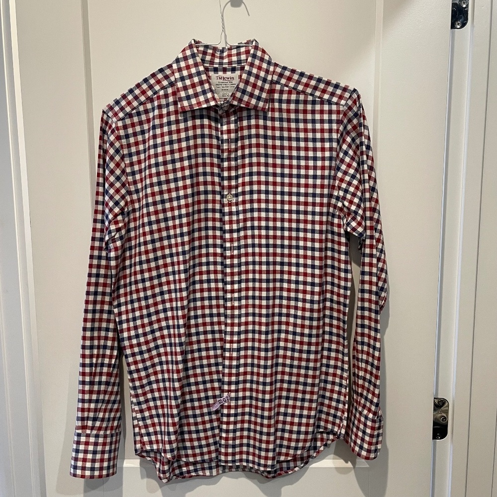 T. M. Lewin Luxury Slim Fit Dress Shirt Men's 15 - 34 Check Button Cuff